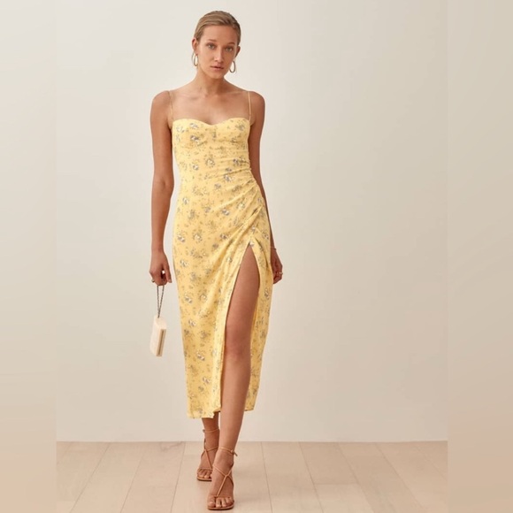 Reformation Kourtney Dress in Yellow Florals, Size 8 - Picture 1 of 11